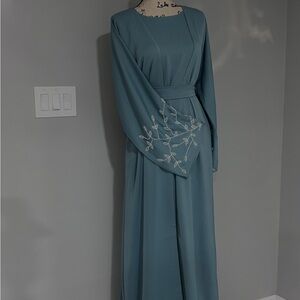 Elegant Teal Embroidered Maxi Dress
